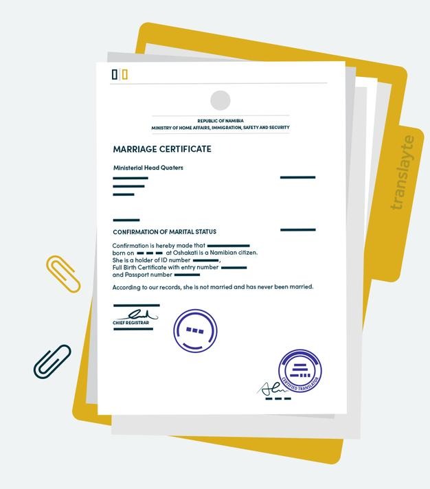 Marriage certificate translation
